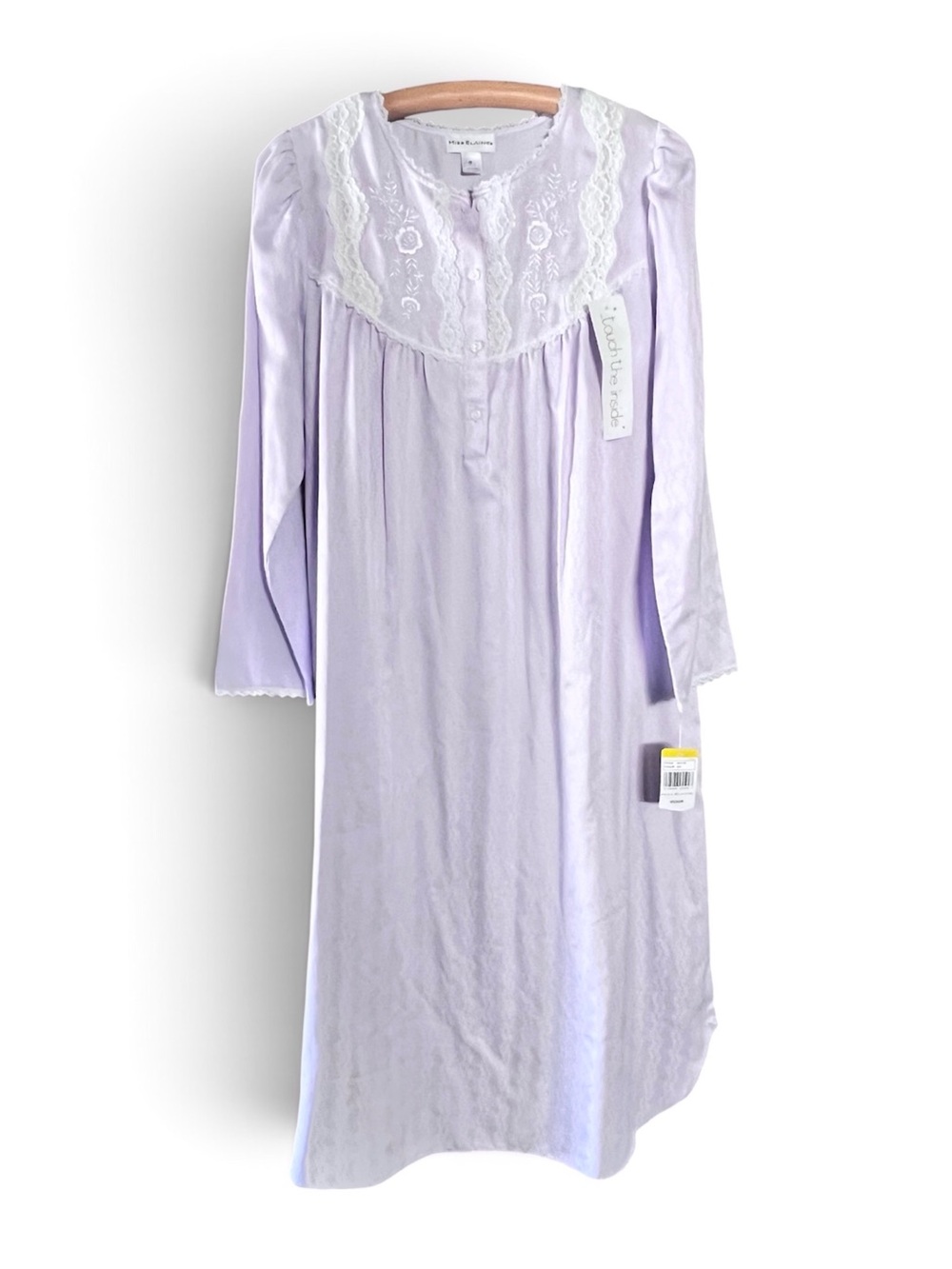 NWT Miss Elaine Fairy Tale Cotton Flannel Nightgown Lace Trim Lilac Purple Sz M